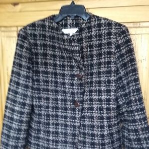 Black, brown and grey plaid coat.